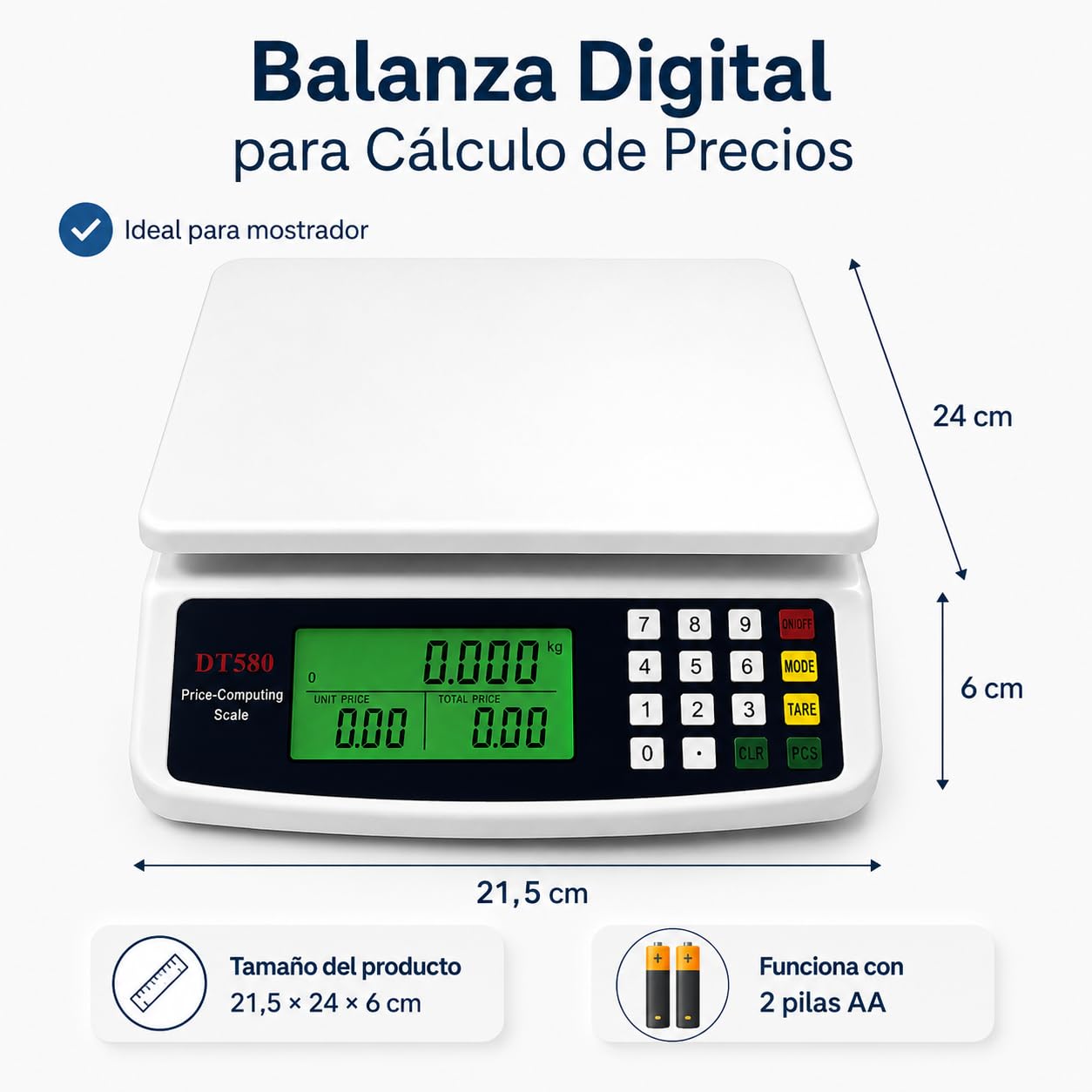 Balanza Digital Cocina 30kg Precisión 1g Acero Inoxidable con Tara | Báscula de acero inox 30kg/1g con pantalla digital, función tara y conversión kg/lb/oz. Ideal para cocina y repostería.