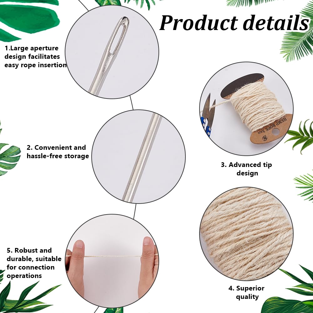 AHANDMAKER El kit de agujas Lei de 18 piezas incluye 6 agujas largas de acero inoxidable de 9.8/11.8/14 pulgadas, 3 rollos de cordel de aguja, 1 tijeras de costura para bricolaje, graduación
