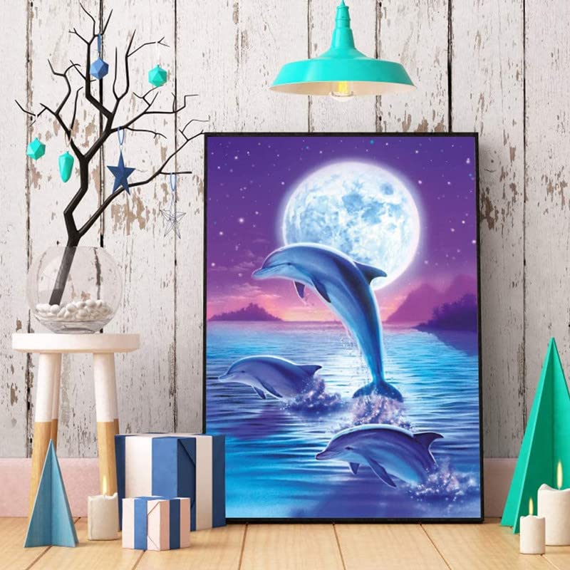 Herfair Diamond Painting Delphin – DIY 5D Diamantbild, 30x40 Cm, Sonnenuntergang Motiv