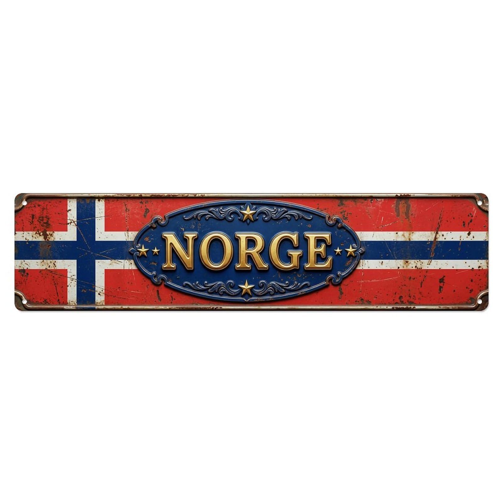 Olhnbad 4X16inch(10X40cm) Norway Flag Classic Badge Vintage Metal Tin Sign
