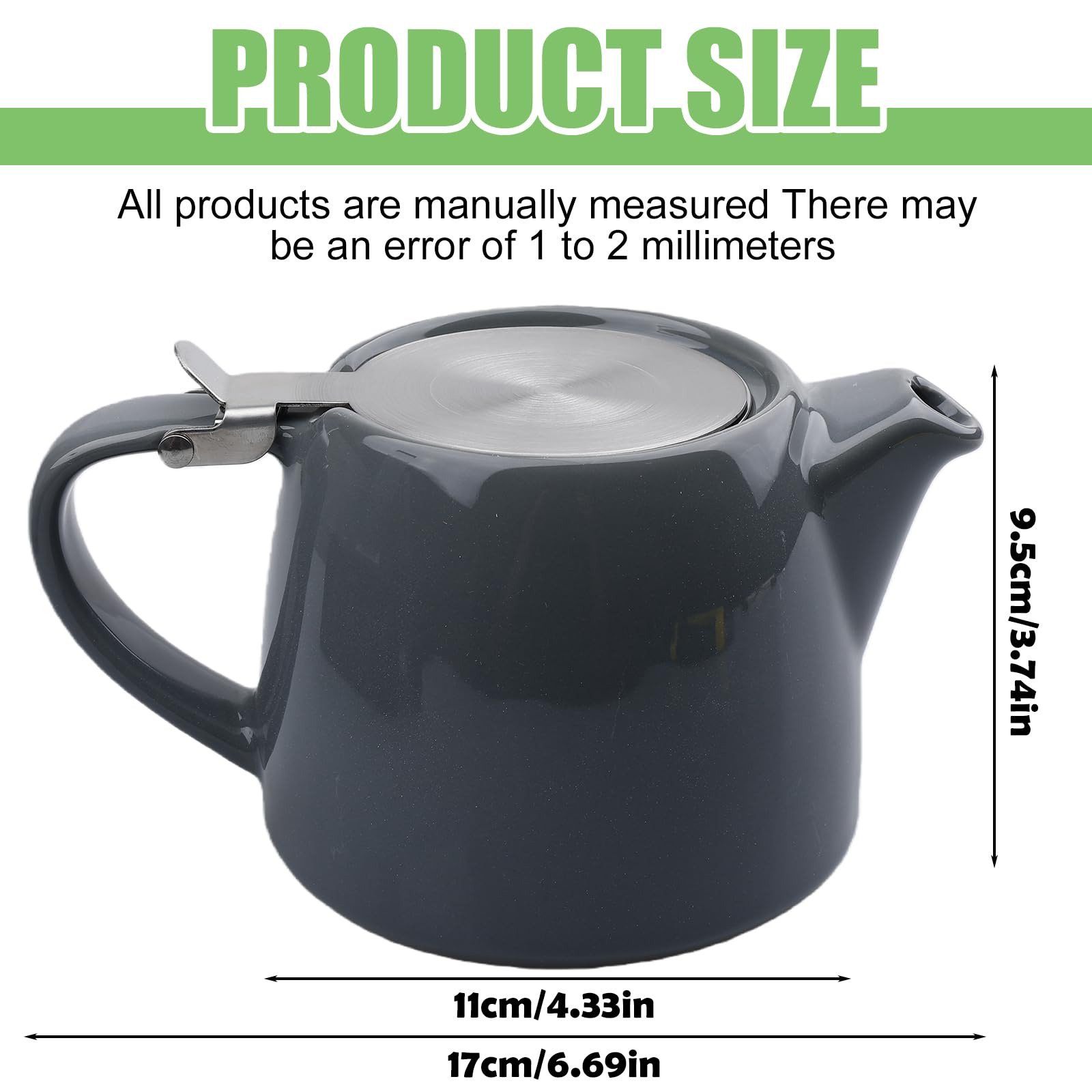 BAIFULAI Tetera de porcelana de cerámica, 600 ml, tetera japonesa con filtro de acero inoxidable, juego de té de porcelana, set de regalo para los amantes del té, gris oscuro