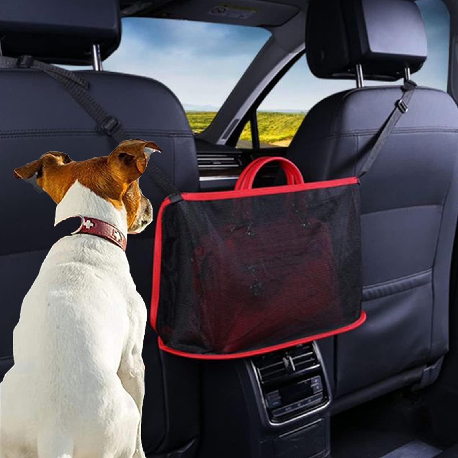 JYOKK Car Handbag Holder,Car Mesh Net Car Purse Storage Seat Back Mesh Net Handbag Holder For Car Between Two Seats Suvs-drive Safely With Children And Pets Red/black
