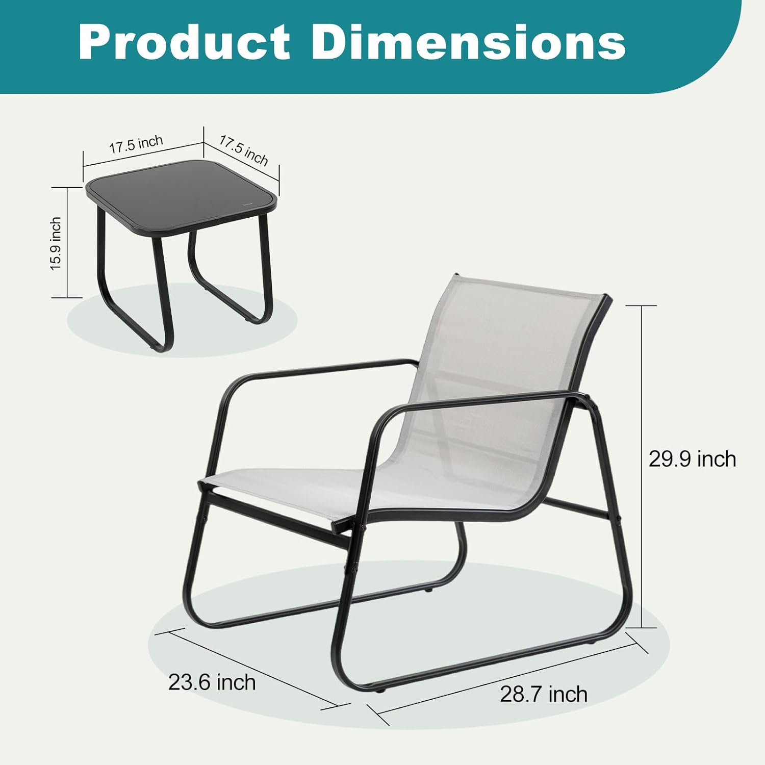 DUMOS 3 Piece Patio Furniture Set，Outdoor Patio Furniture Conversation Set with Table, Patio Sectional Bistro Sets for Lawn, Garden, Balcony, Poolside (Gray)