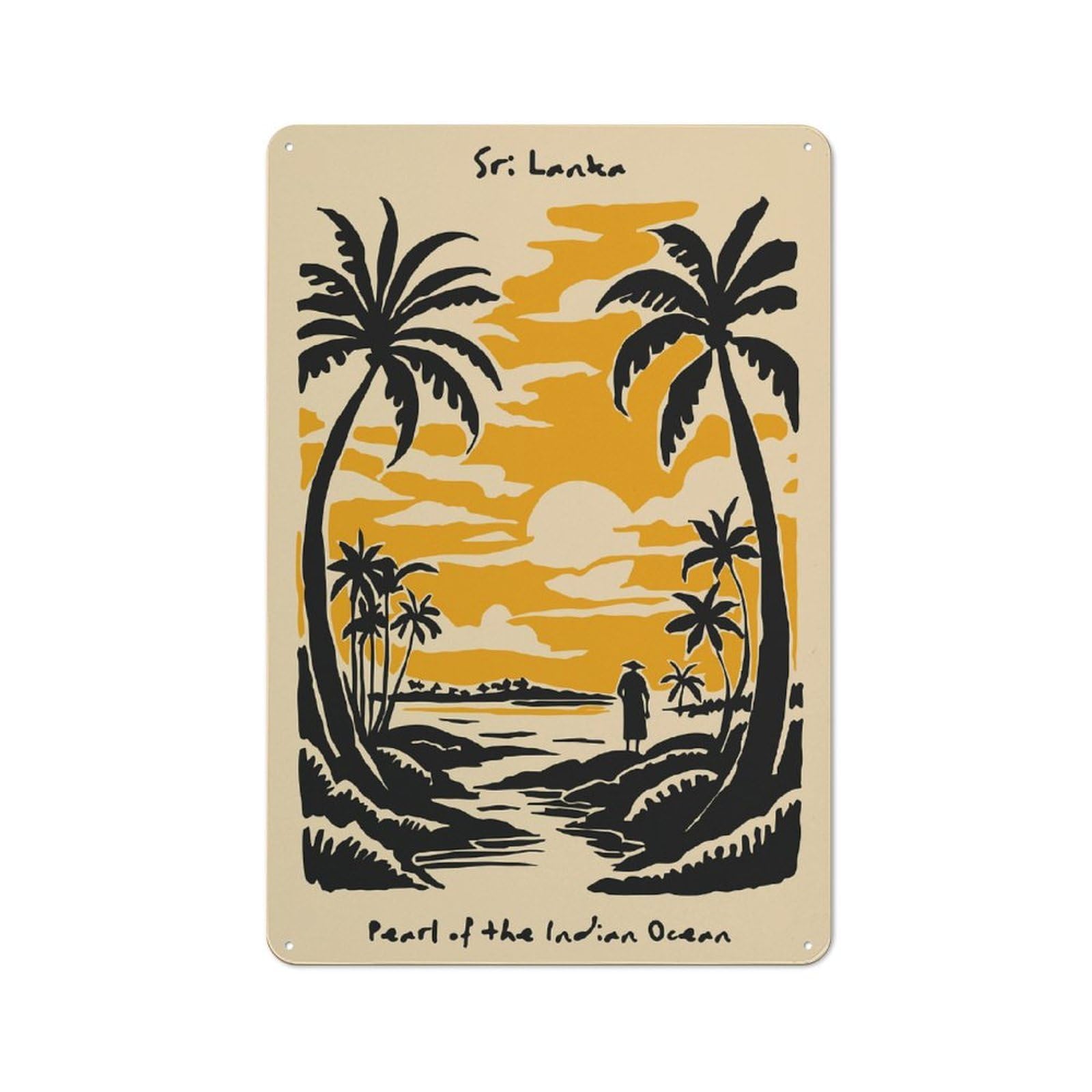 Junmoney Style-14 Vintage Tin Sign 30X20cm With Sri Lanka Pearl Of The Indian Ocean For Guest Room Or Hallway, For Retro Home Interiors, For Garage And Workshop Walls