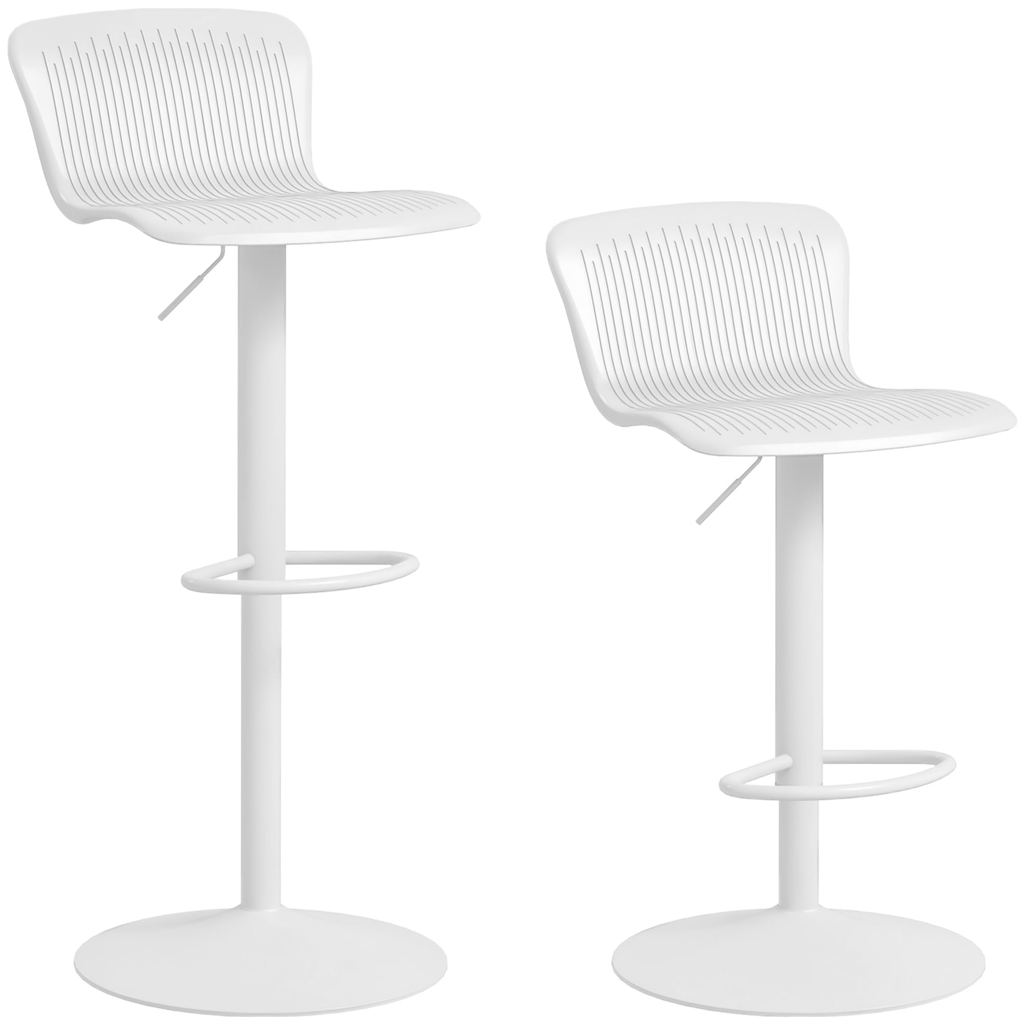 HOMCOM Conjunto de 2 Taburetes Altos de Cocina Sillas Altas Giratorias con Respaldo y Altura Ajustable Carga 120 kg para Bar Salón Comedor Blanco