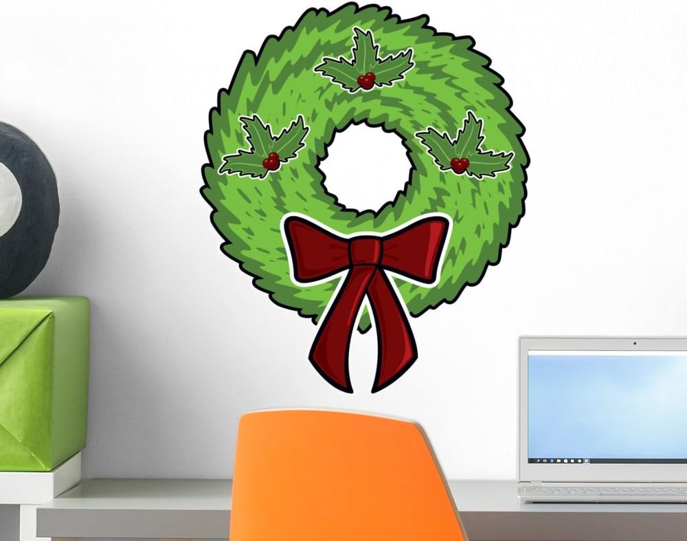 Wallmonkeys WM202303 Cartoon Christmas Wreath Peel and Stick Wall Decals, 18" H x 16" W-Small