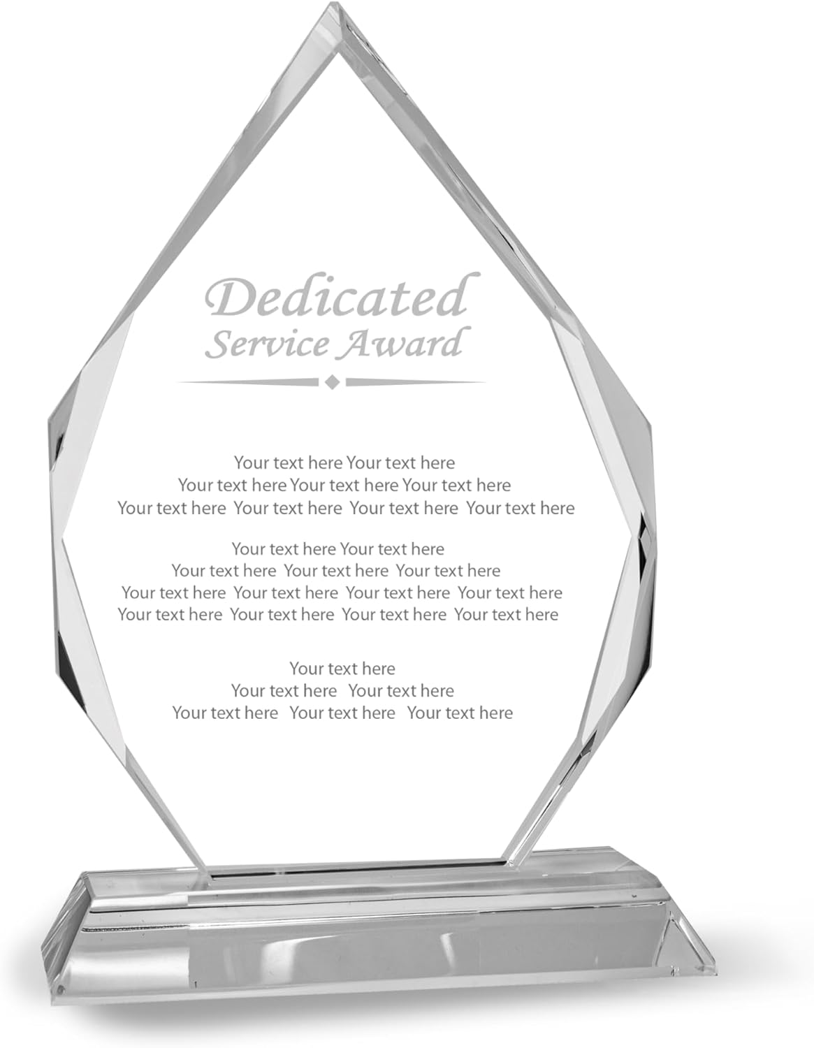 7" Diamond Crystal Dedicated Service Award, Custom Engraved Crystal Award Plaque for Employee Service Appreciation, Recognition