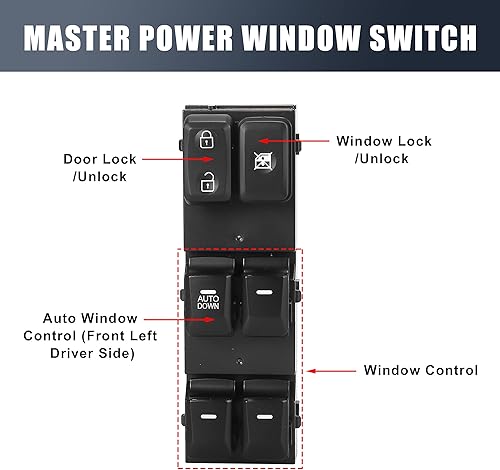 Miniatura 3 de X AUTOHAUX Interruptor de control de elevalunas eléctrico delantero izquierdo del lado del conductor Panel de botón de elevación Interruptor maestro