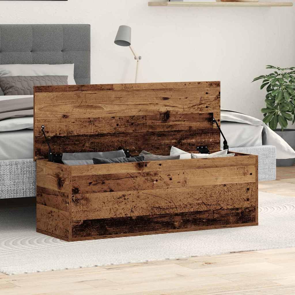 Caja de almacenamiento de madera recuperada de 102 x 35 x 35 cm con mucho espacio de almacenamiento, práctico baúl para salón, dormitorio, pasillo y habitación de los niños, versátil caja de