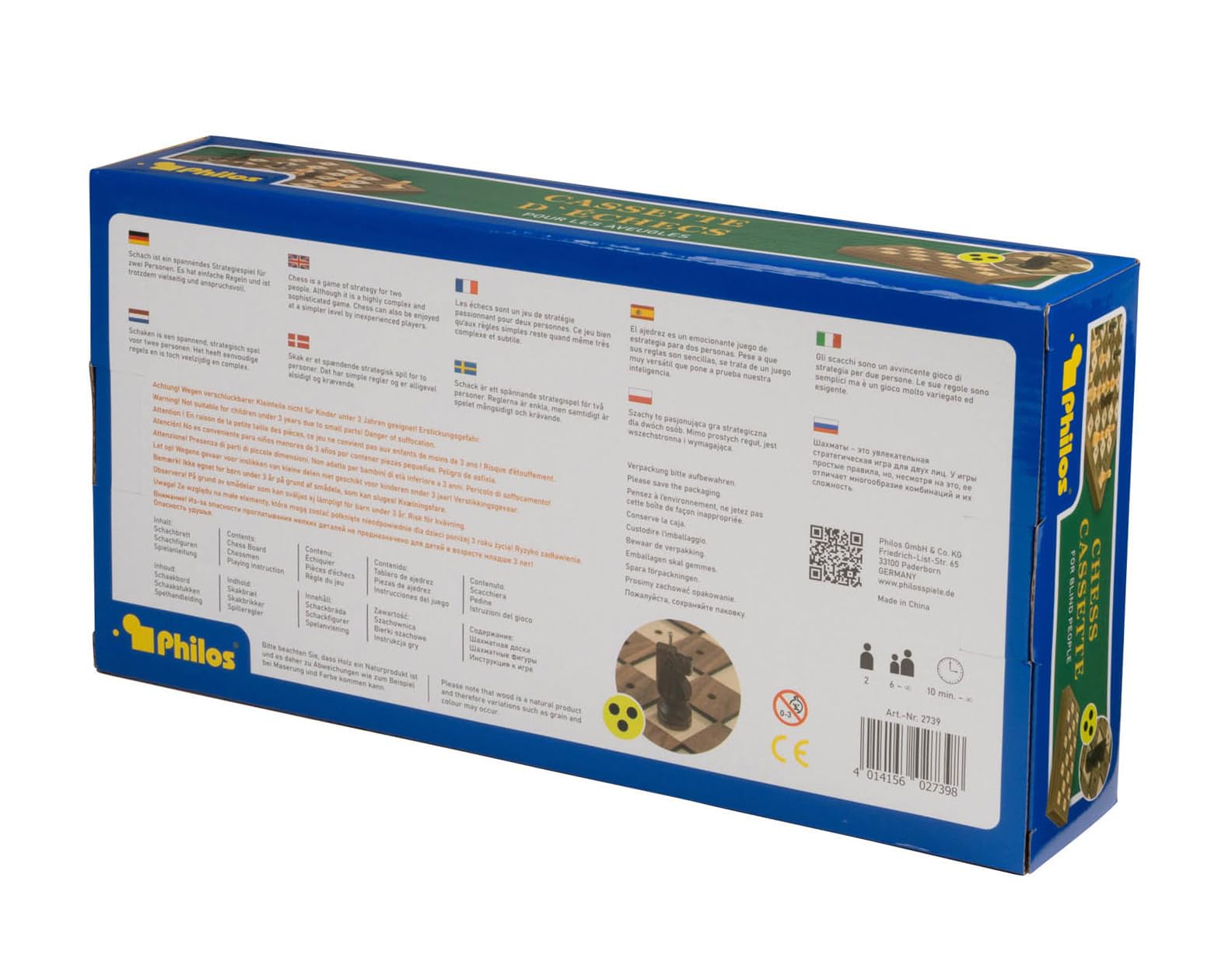 Philos 2739 - BLINDENSCHACH Schachkassette, Feld 33 mm