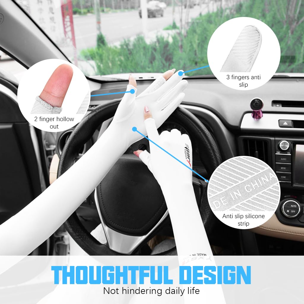 PALAY 2 Pairs Sun Protection Gloves, Ice Silk Arm Sleeves for Driving 3