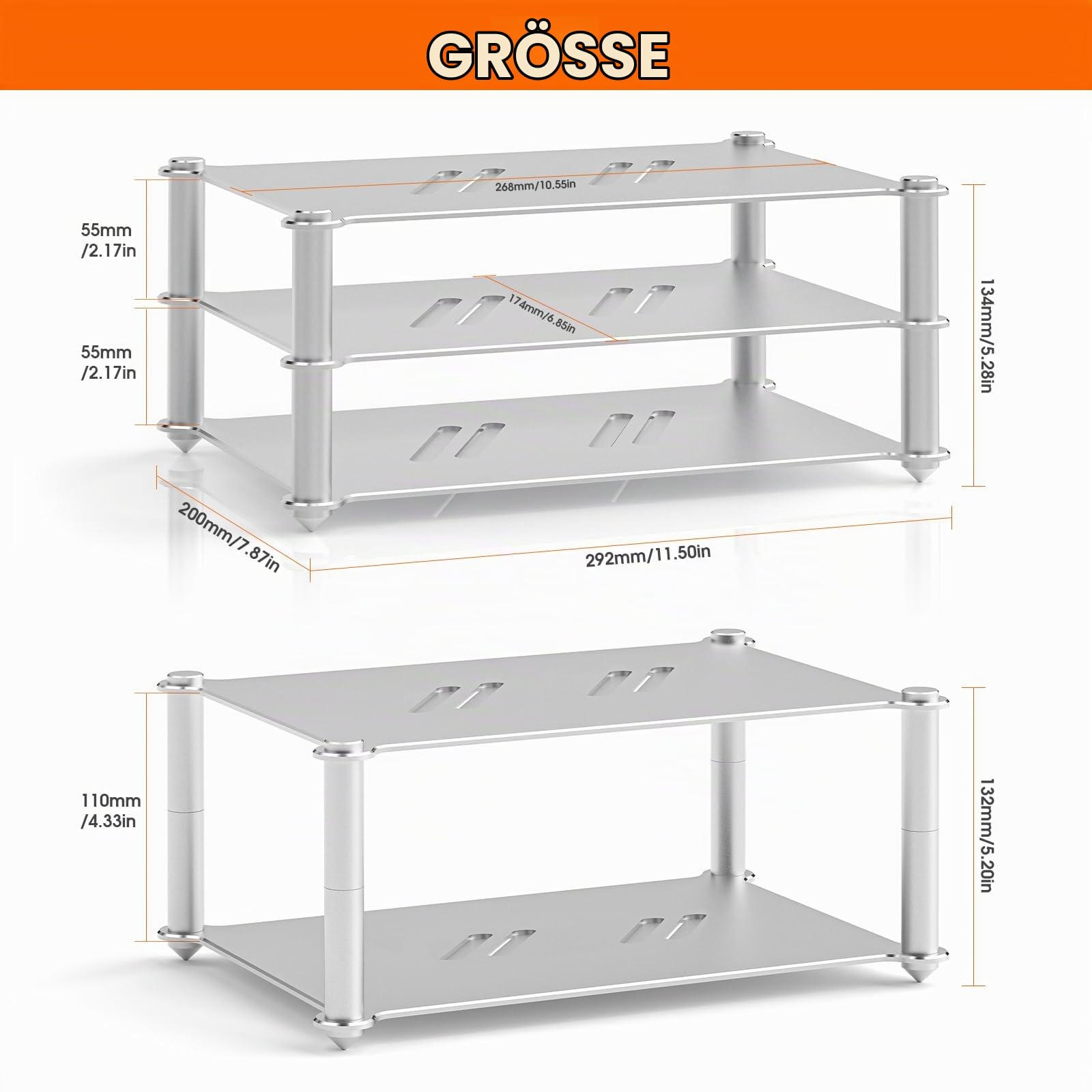 Douk Audio Mehrstufiges Verstärker-Rack: Stabiles Audio Geräterack für Heimkino, HiFi- und AV-Komponenten Audio-Ständer Rega, Belüfteter Lautsprecherständer für Studio- und Audiogeräte (Aluminium)