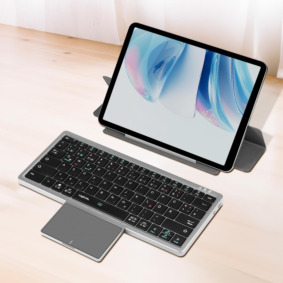 Logilink ID0214 - Clavier Multi-appareils sans Fil BT 5.1 avec trackpad et Coque Amovible