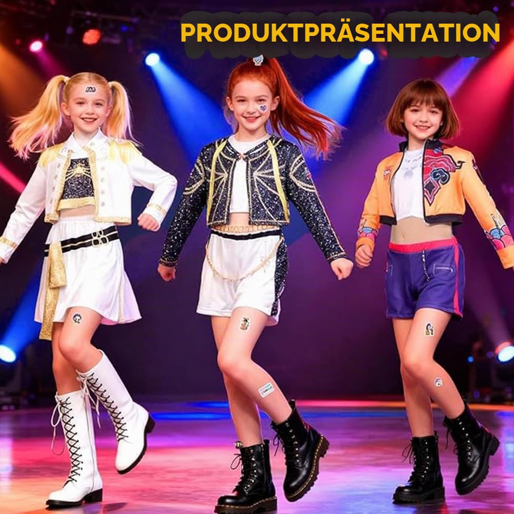 Demon Hunters Kostüm, Anime Cosplay Costume mit Weste, Jacke, Shorts/Röcken, Koreanpop Kostüm Mädchen, Demon Popstar Kinderkostüme für Geburtstag Karneval Fasching Cosplay Party