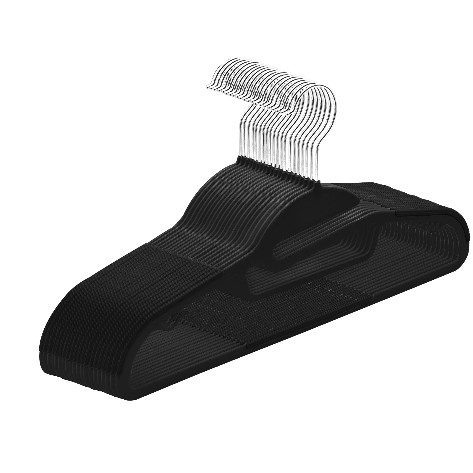 ABHENG Perchas de Plástico, 20 Unidad, Apertura en Forma de U, Perchas con Revestimiento de Goma, Resistentes, Antideslizantes, Gancho Giratorio 360º, 41.5 x 0.5 x 22.5 cm, Negro APY0420B
