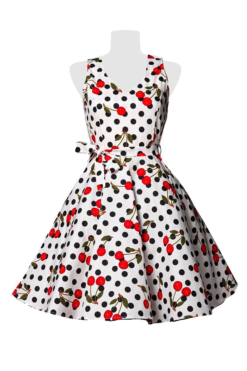 Belsira Swing-Kirschenkleid Donna Abito Media Lunghezza Nero/Bianco 95% Cotone, 5% Spandex
