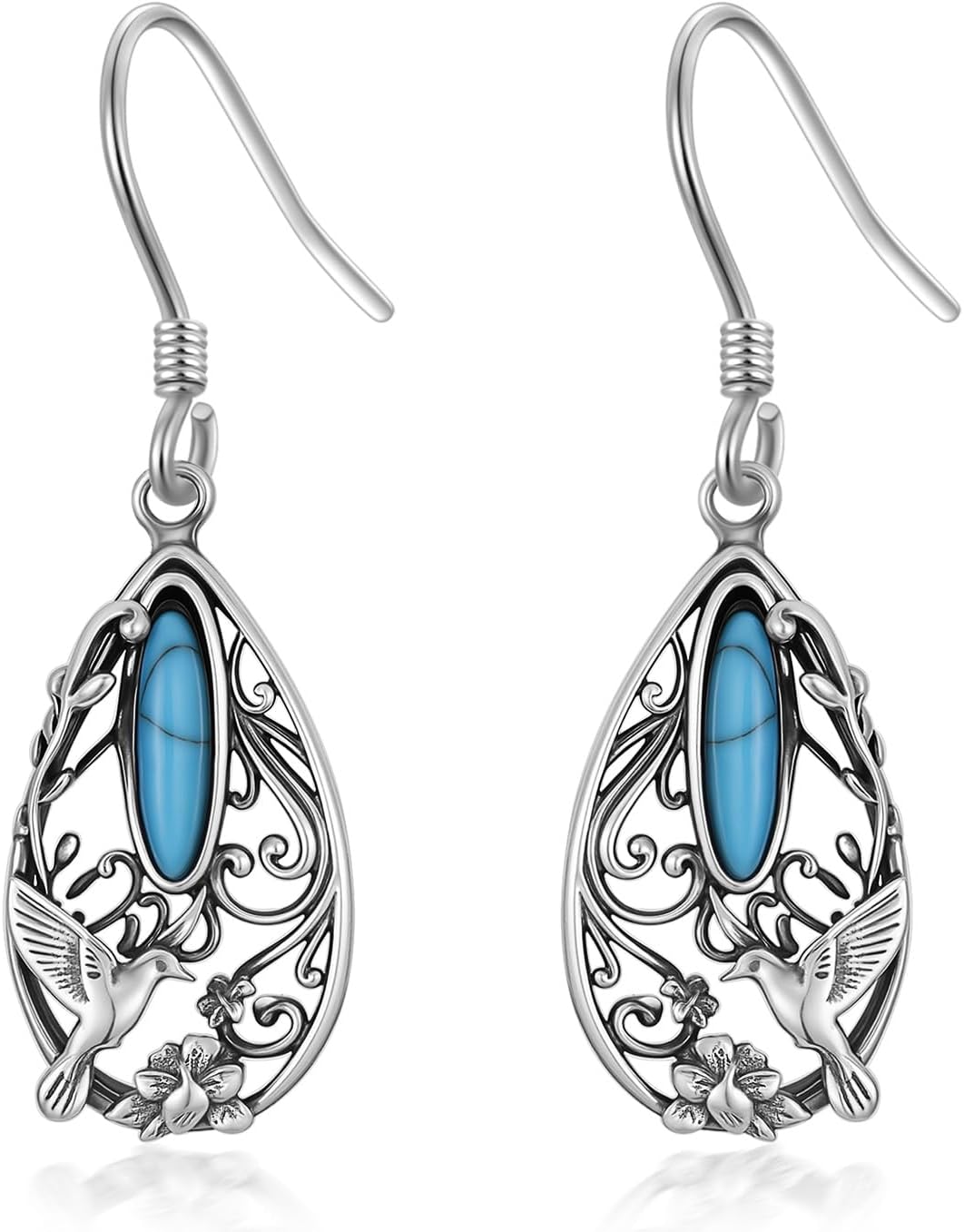 PELOVNY Hummingbird Earrings for Women 925 Sterling Silver Filigree Turquoise Dangle Earrings Birthday Christmas Jewelry Gifts for Mom Daughter Wife
