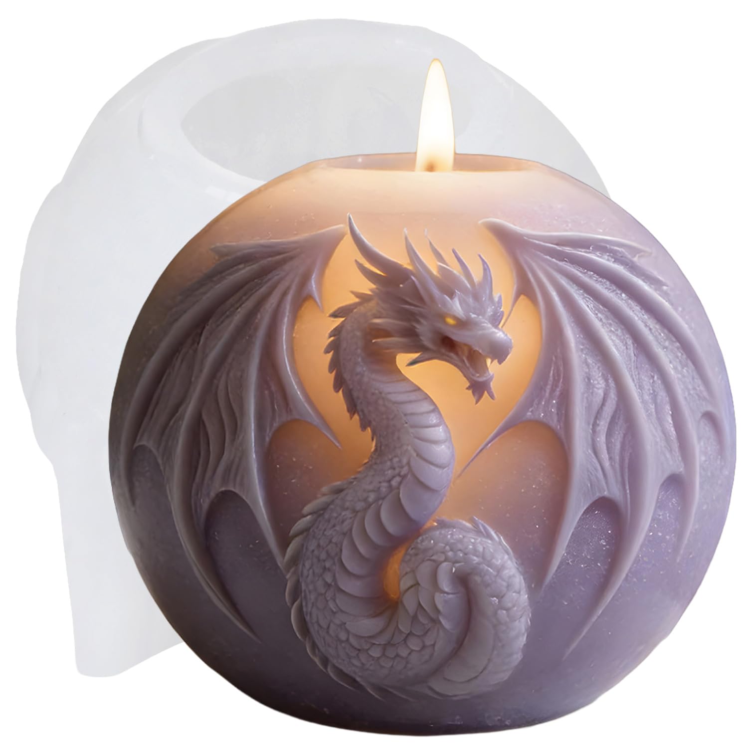 XIAOSHUI Dragon Candle Moulds Dragon Wing Embossed Round Ball Candle Silicone Mould for Candles Making Resin Casting Aromatherapy Candles Wax Home Decoration