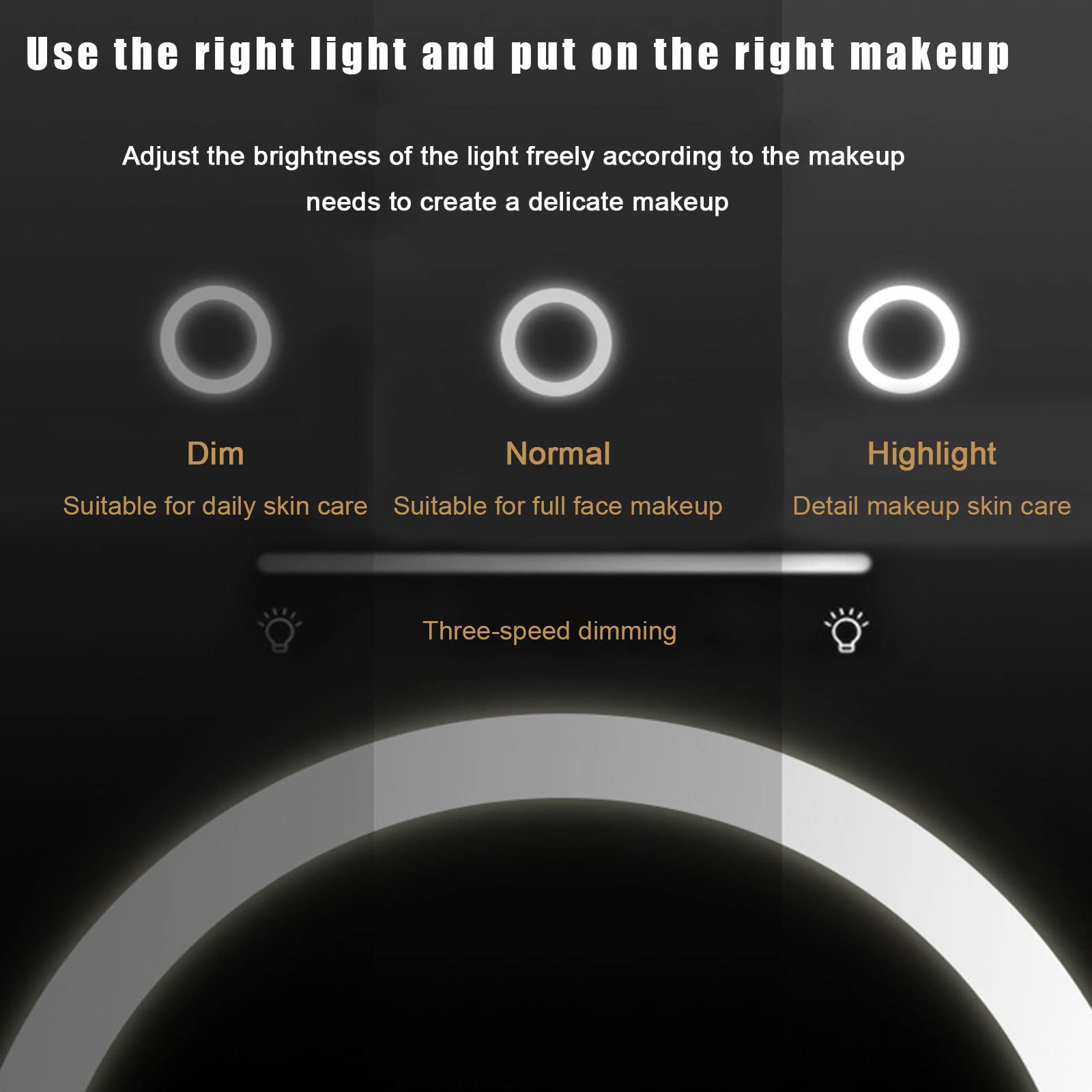 Akumulatorowe podświetlane lusterko do makijażu, powiększające lustro kosmetyczne 1X/10X ze światłami LED, 3 tryby oświetlenia, ekran dotykowy z obrotem 90 stopni, podświetlane lustro do pod