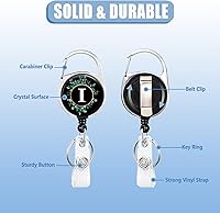 Vista 2 de Paquete de 2 portatarjetas con carrete retráctil, monograma con nombre y letra I, protector vertical resistente para tarjetas de identificación