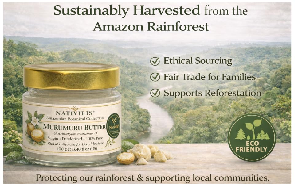 Nativilis Murumuru Butter Virgin Deodorized (Astrocaryum murumuru) Amazonian Rainforest Collection Skin Hair Care Moisturizer – Less frizzy hair - Noncomedogenic No pore blockages Copaiba properties
