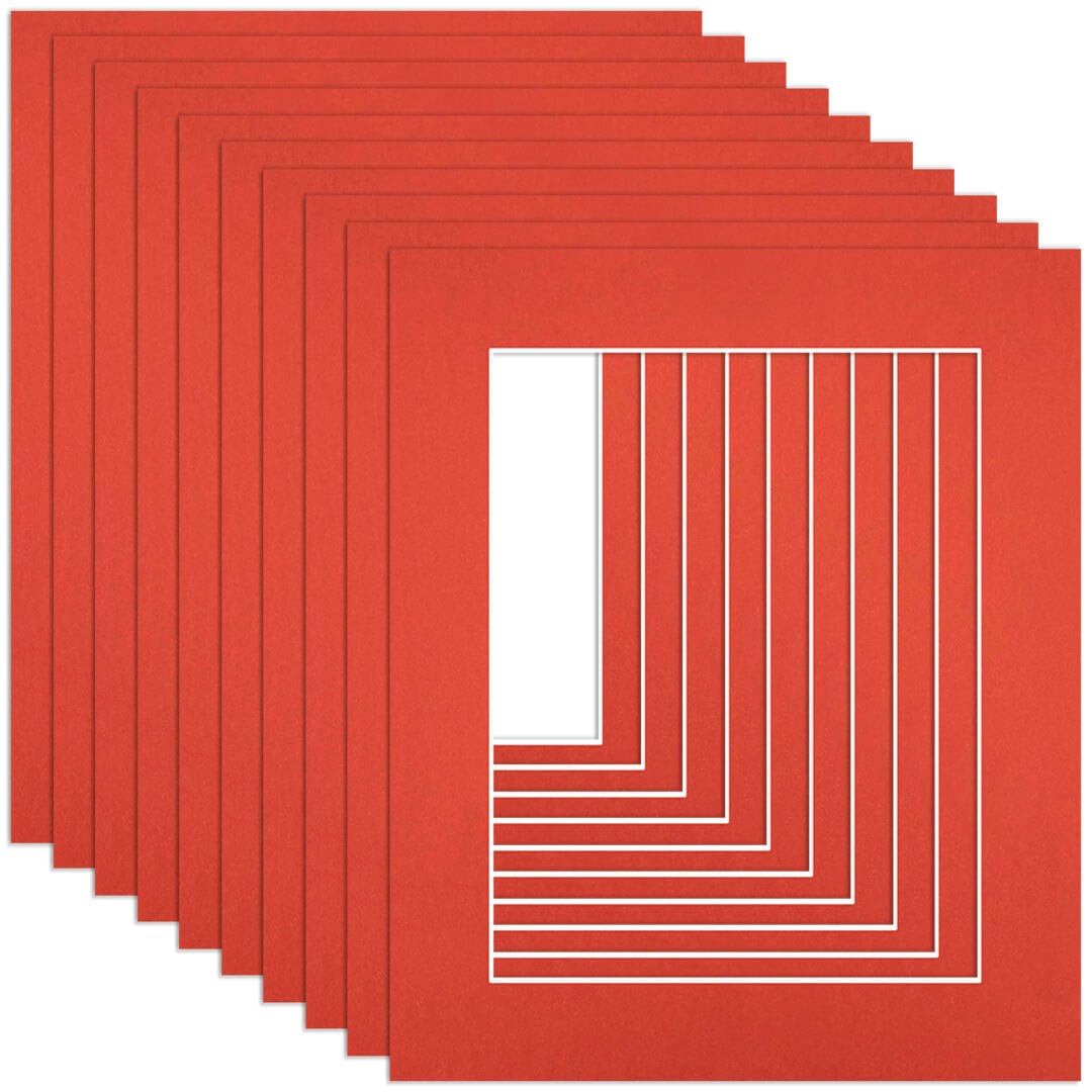 Procut Global 12x10" Poppy Red Picture Mounts to Fit 9x7" Aperture - Precision Cut Cardboard Photo Mount - Ideal for Frames, Prints, Artwork & Certificates - Sizes & Colours Available - 10 Pack