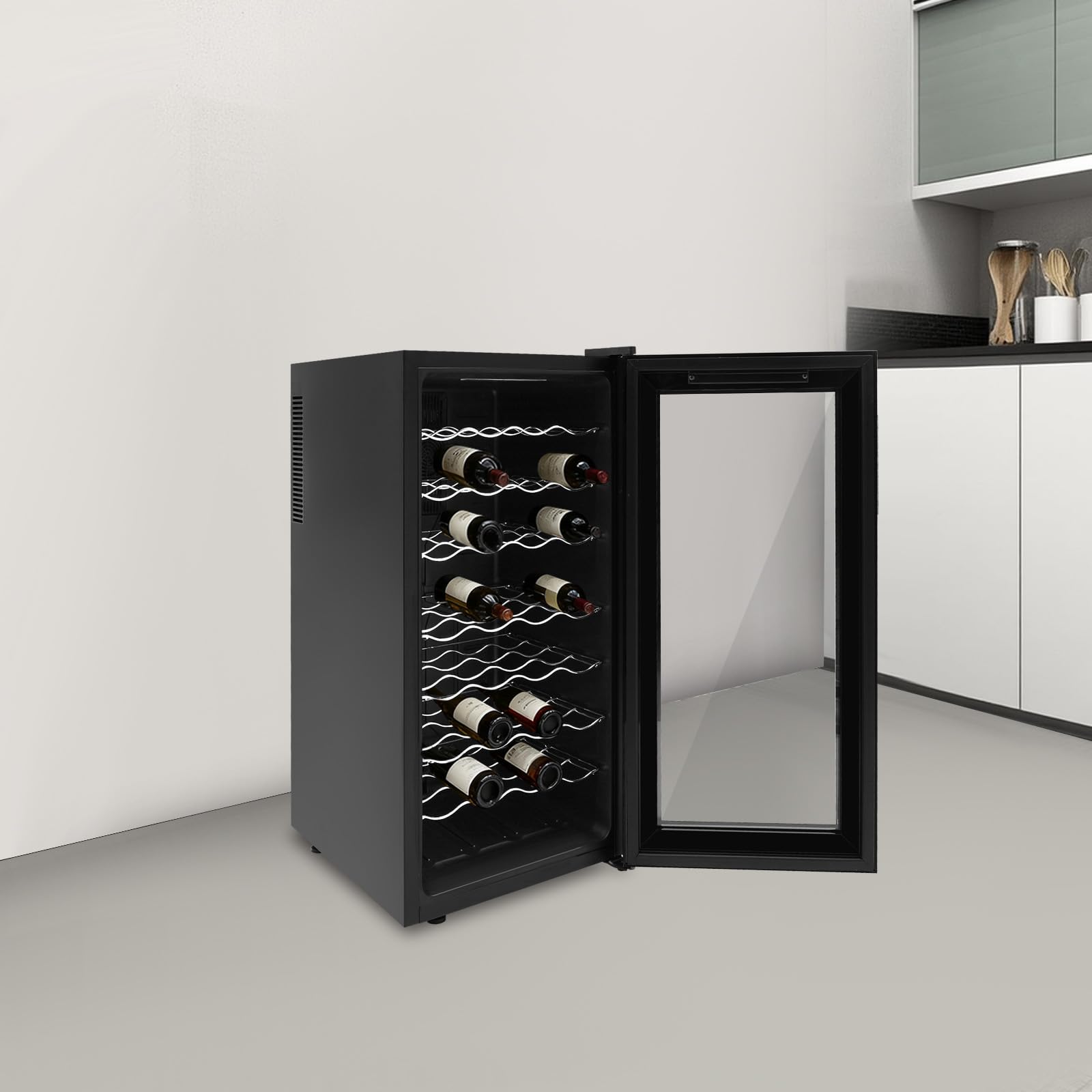 Weinkühlschrank 78L 32 Flaschen Standweinkühlschrank Mit LED Display Temperaturbereich 12-18°C,7 Abstellflächen Belastbar 9kg Pro Stück,Doppelschicht Glas Tür Leise ≤38dB Ideal Für Rotwein Champagner