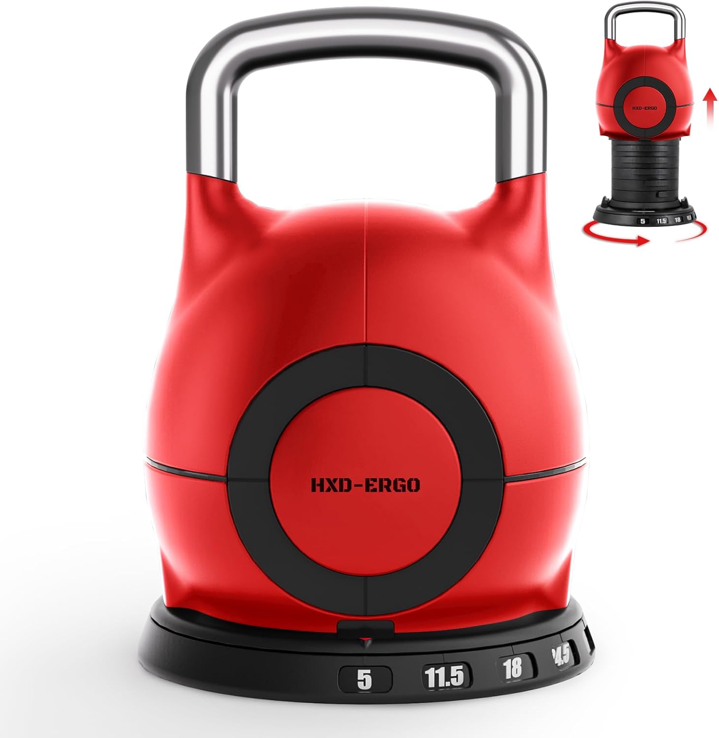 HXD-ERGO Adjustable Kettlebell Weight Set-Quickly Adjusts 7 Weights,Ergonomic kettlebell sets for Home Gym Red(5-44LBS) - Image 1 of 7