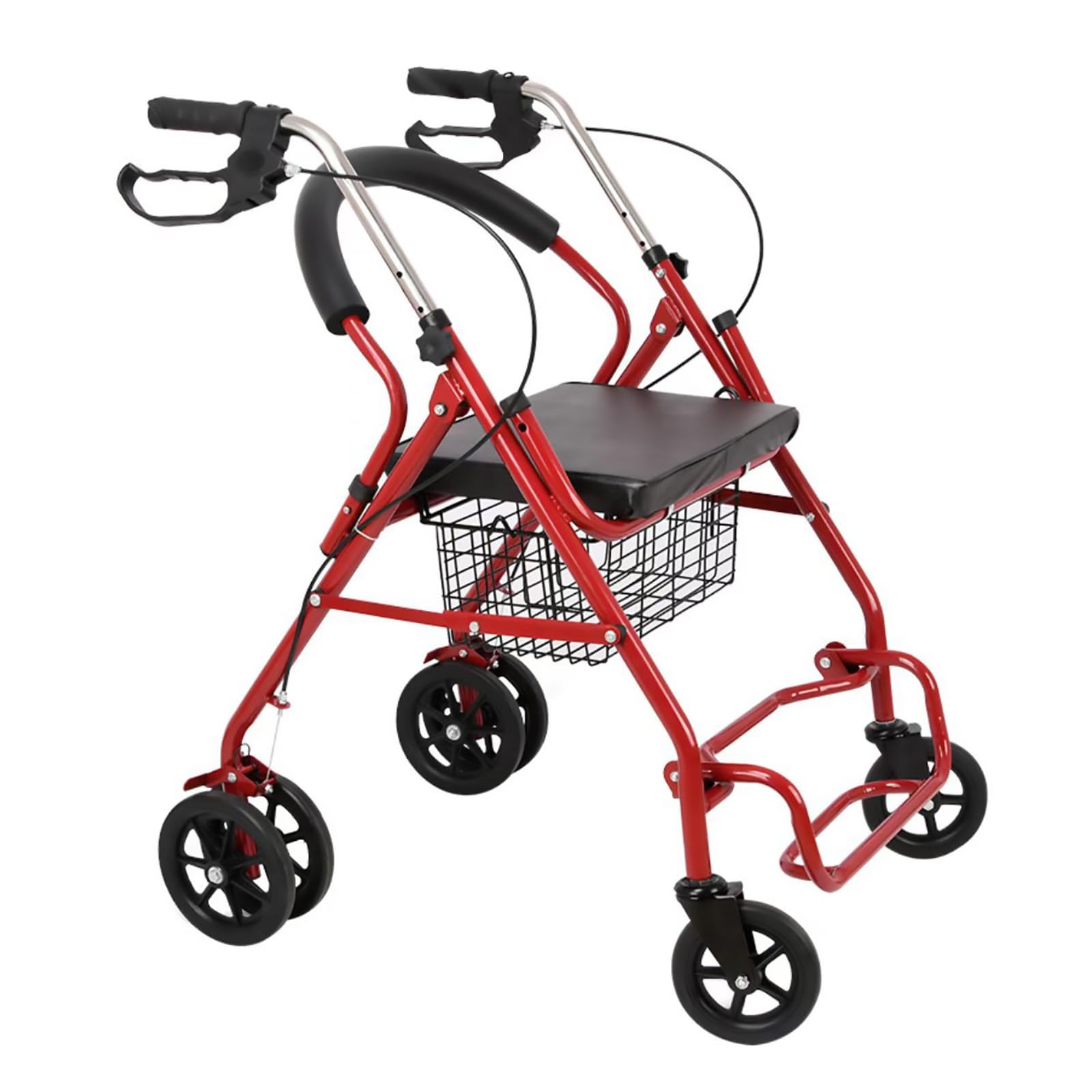 HAILM Rollator Walkers con Asiento Acolchado Extra Ancho y 4 Ruedas para Personas Mayores y Discapacidad, Easy Folding Mobility Aid Walker, Bolsa Almacenamiento, Ligero, Rojo