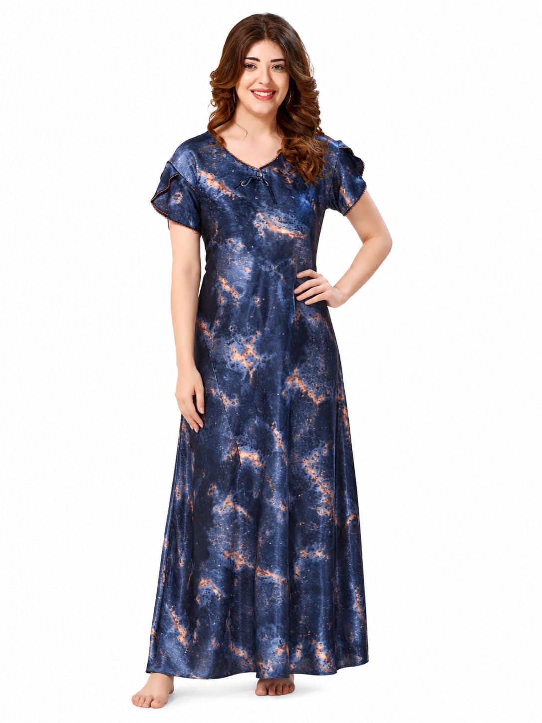 Women's Satin Printed Maxi Nighty Nightwear Lightweight Maxi Gown | Premium Satin Designer Nighty | Nighty for Women Stylish-image-30