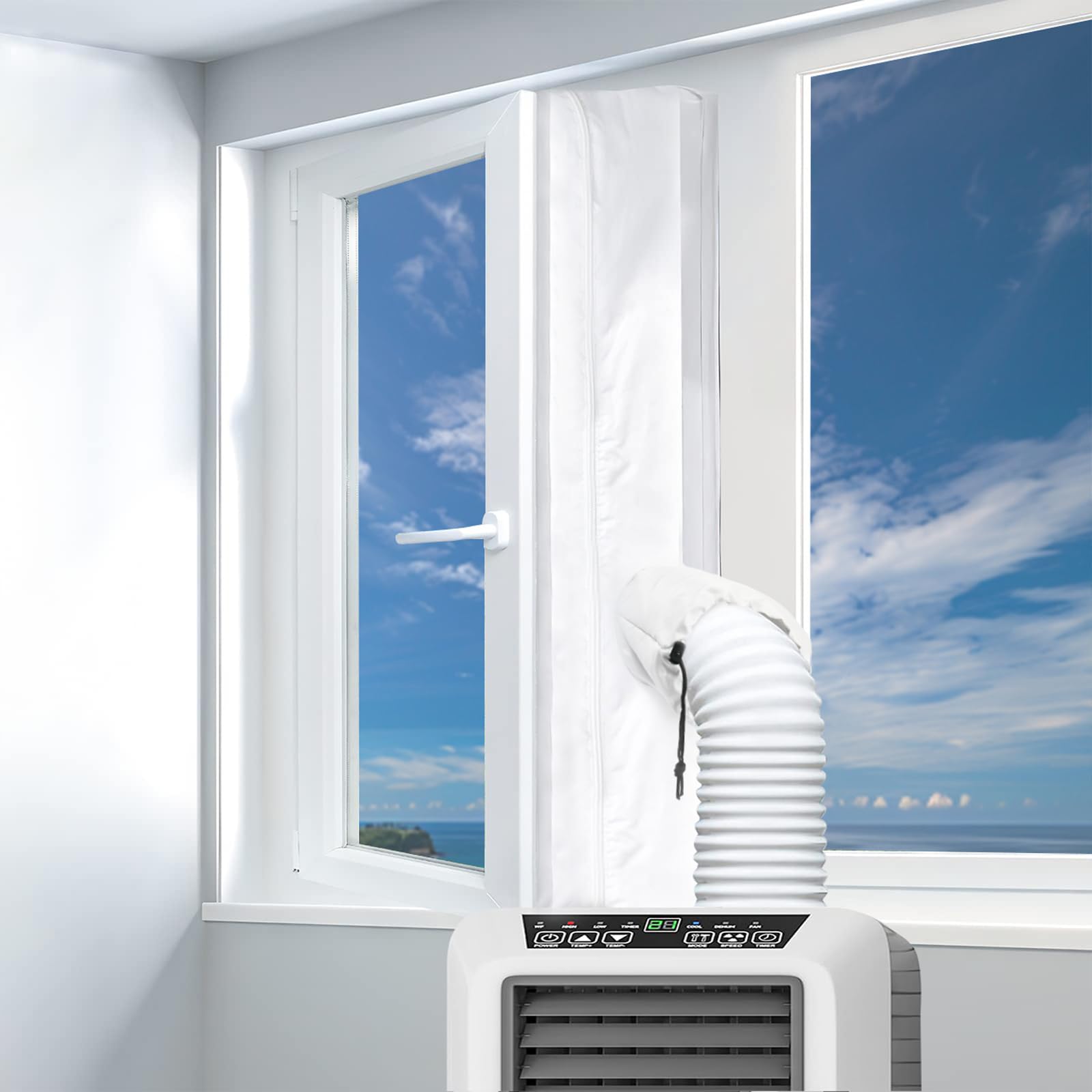 FSAIYIJ Portable Air Conditioner Window Seal 500CM for Casement Windows, AC Window Seal Kit with Adjustable Cuff and Double Zipper, Fits 5.5-6.5 Inch Exhaust Hoses
