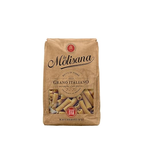 La Molisana, Maccheroni Integrali n. 37, Pasta Integrale da Solo Grano Italiano - Trafilata al Bronzo, Ricca di Fibre, Ruvida e Tenace con Eccellente Tenuta in Cottura - Confezione da 500g
