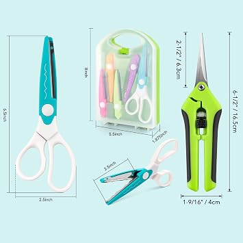 7 Pcs/Set Craft Scissors Decorative Paper Edge Scissors with Storage Box Set, 5 Kinds Zig Zag Edges Scissors Great for DIY Projects Paper Card,Photo, Scrapbook,Office School Home Manual (Violet)