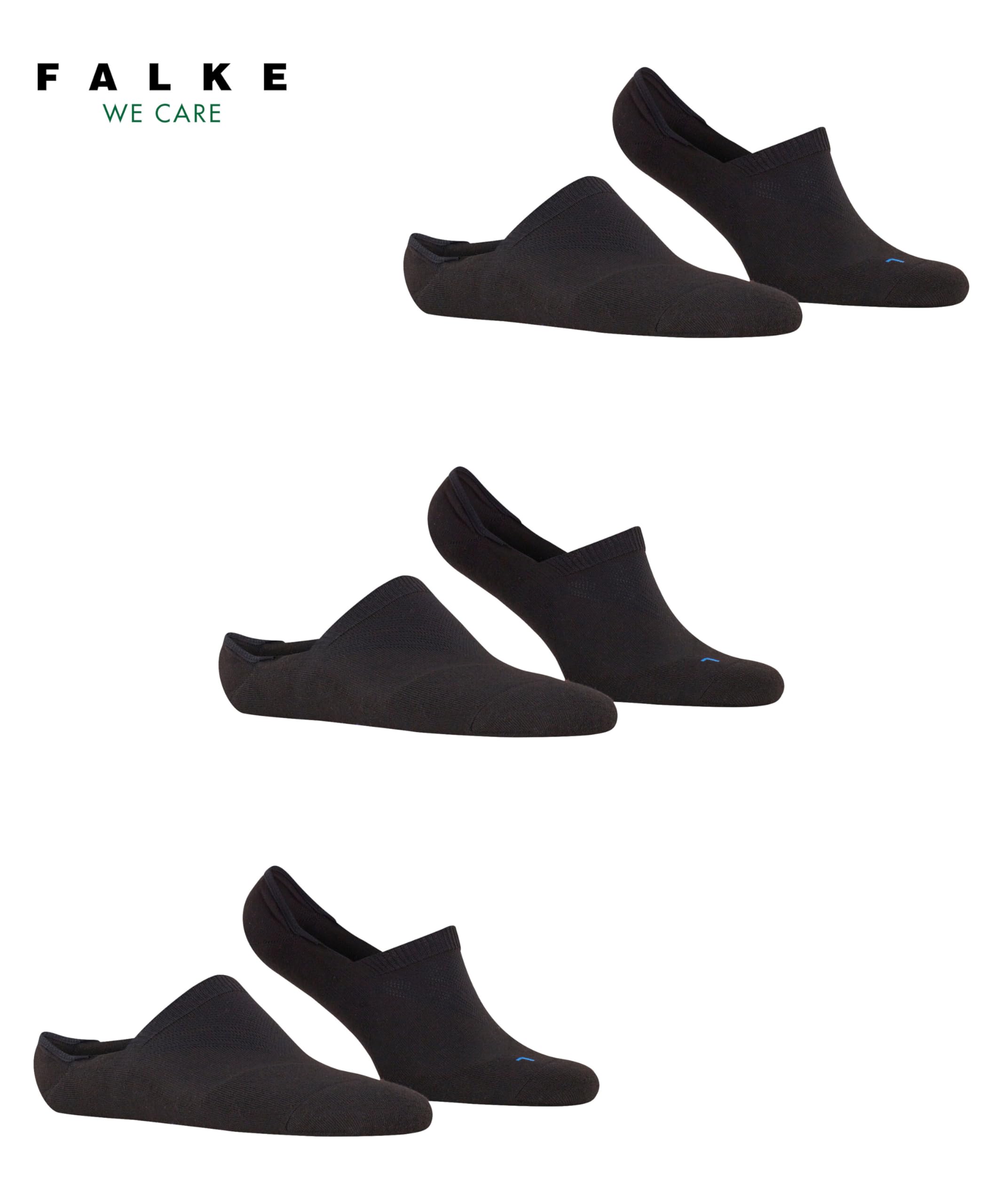 FALKE Uniseks Stopki Cool Kick Invisible Multipack U In Oddychający I Szybkoschnący niewidoczne jednokolorowe 3 Pak, Czarny Black 3000, 44-45