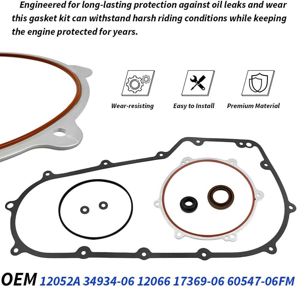 Primary Gasket Kit for Harley Softail & Dyna, Dyna Super, Dyna Street, Fat Boy CVO Breakout Blackline 2006-2017 OEM#17369-06 60547-06FM