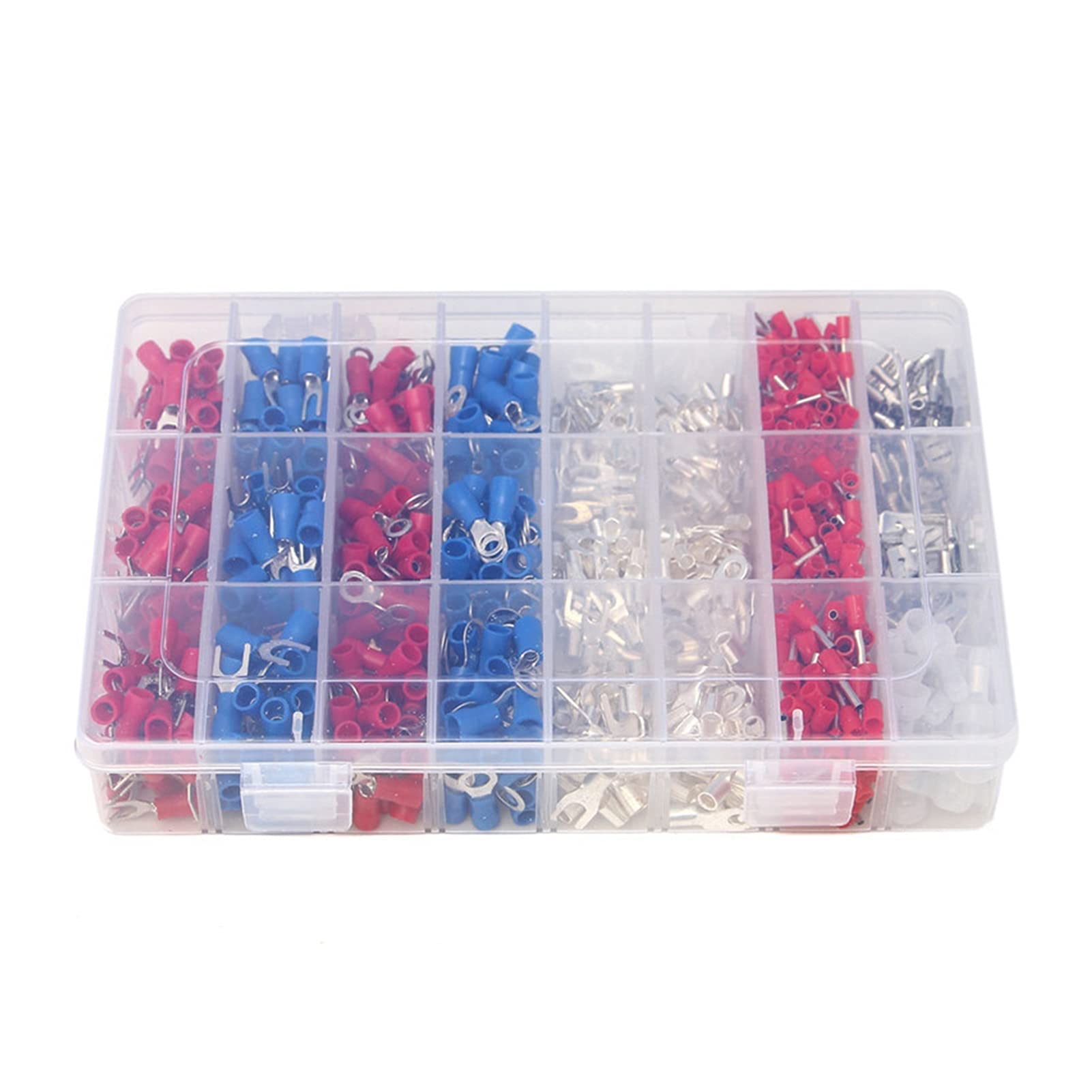 1000pcs 24types Cable de cable eléctrico Crimp Terminales Kit Pin Conectores End Aislados Spade Horquilla Anillo Sitificado Set