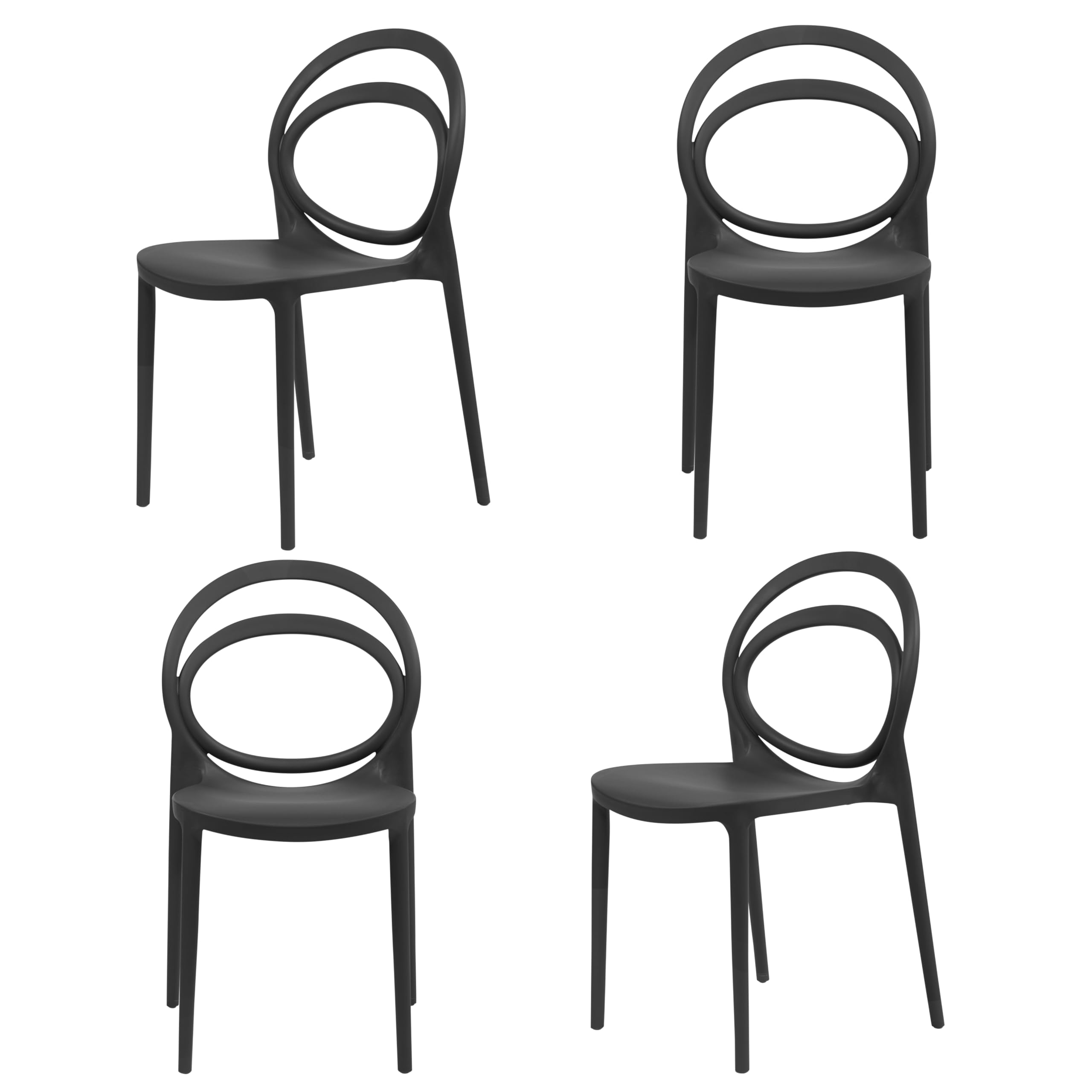 CozyBlock Luna Modern Bentwood Design Stackable Dining Chair for Both Indoor and Outdoor – Set of 4 (Black)