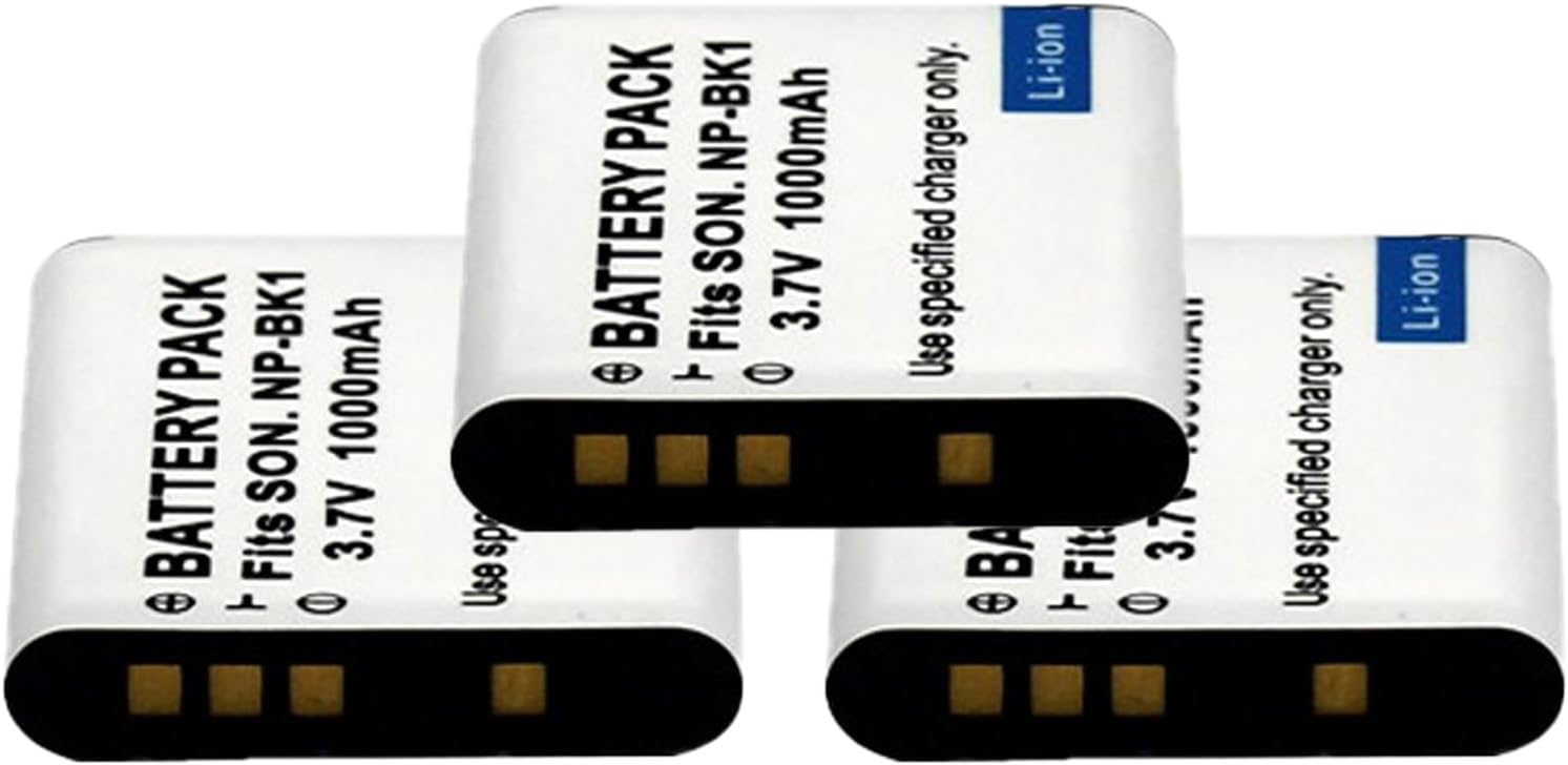 Zsolarigt 3 pack NP-BK1 Replacement Camera Battery 3.7V 1000mAh for Sony DSC S750 S780 S850 980 W180 W190 W370 Camera