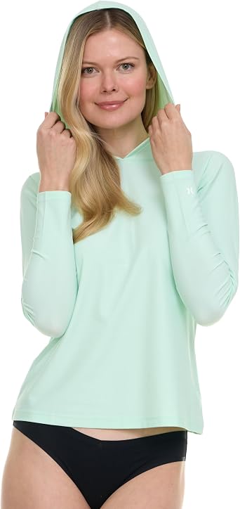 Hurley Rash Guard for Women with Hood, Long Sleeve Hoodie Swim Shirts for Women, Quick Dry UPF 50+ SPF Sun & UV Protection