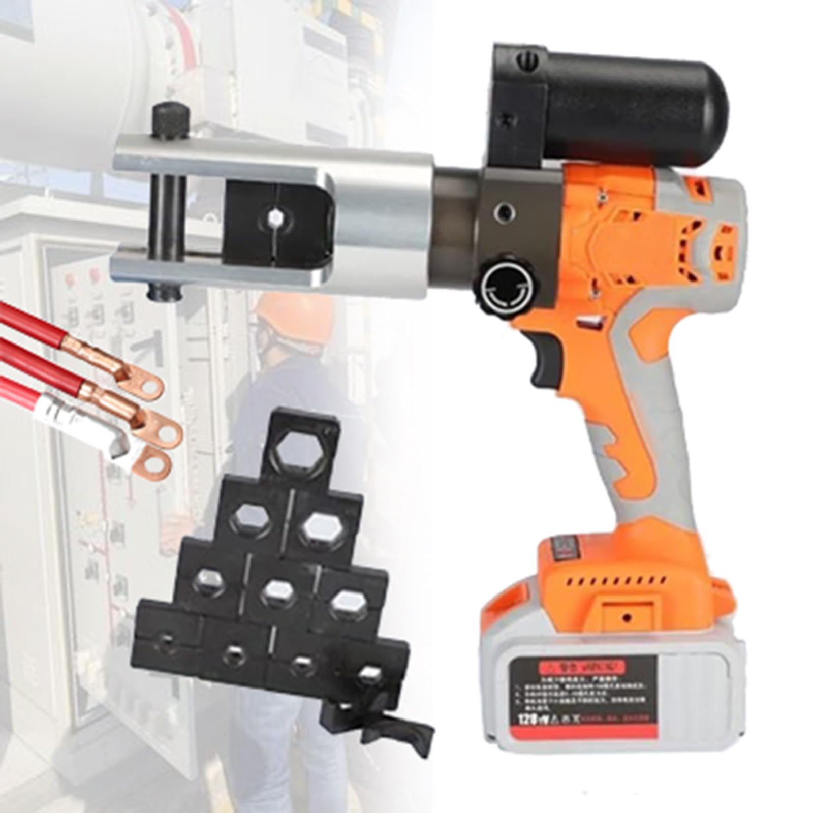 Elektryczne hydrauliczne narzędzie do zaciskania, akumulatorowe hydrauliczne szczypce do zaciskania z 2 akumulatorami do końcówek miedzianych i aluminiowych, zakres zaciskania 16–300 mm²
