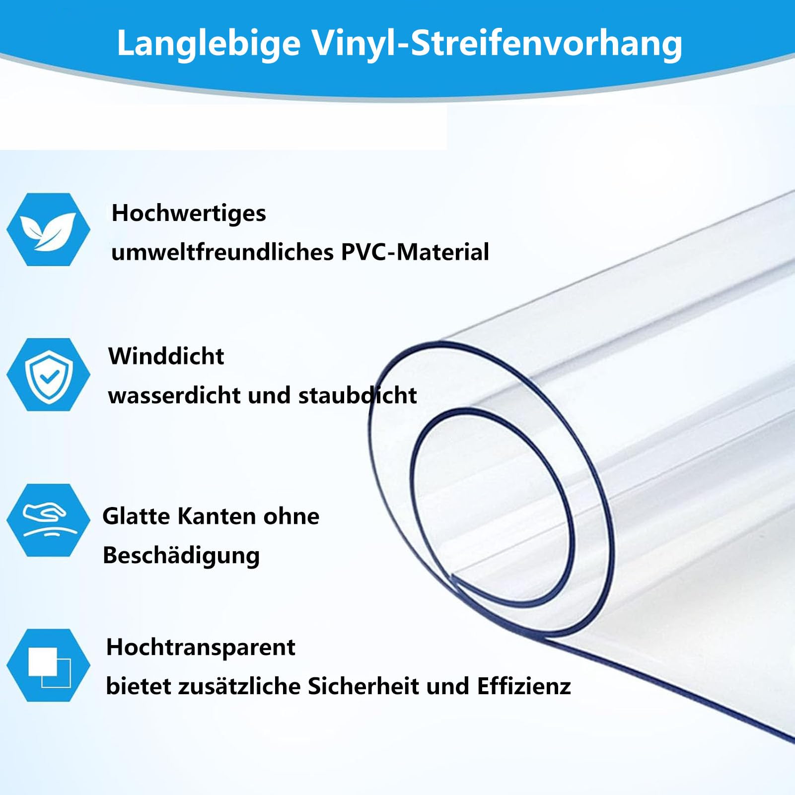 Transparent PVC Streifenvorhang, Kratzfest & Temperaturbeständig Industrieverhang für Kühlraum, Fabriklager, Garage & Supermarkt, Anpassbar (105x200cm/41.34x78.74in)