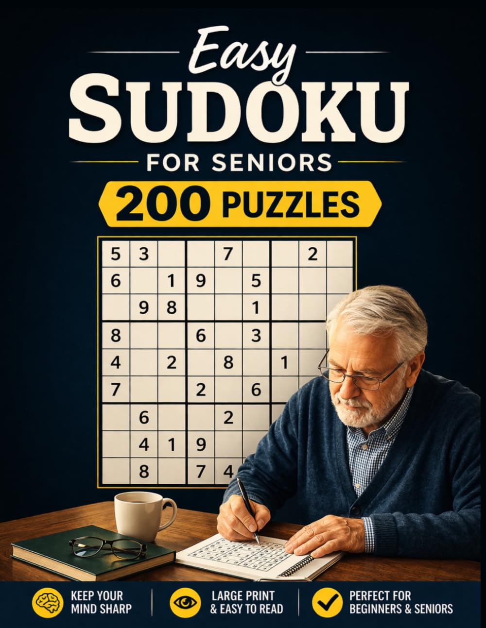 Easy Sudoku for Seniors: 200 Large Print Puzzles with Solutions