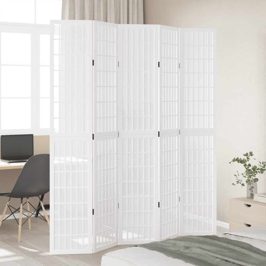 Parawan z 5 panelami litego drewna paulowni, biały