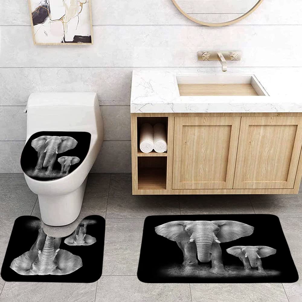 FGYGYK Elephant 3 Pcs Bath Rugs Set,Africa Wild Animal Black Background Modern Bathroom Kitchen Rug with 17.8
