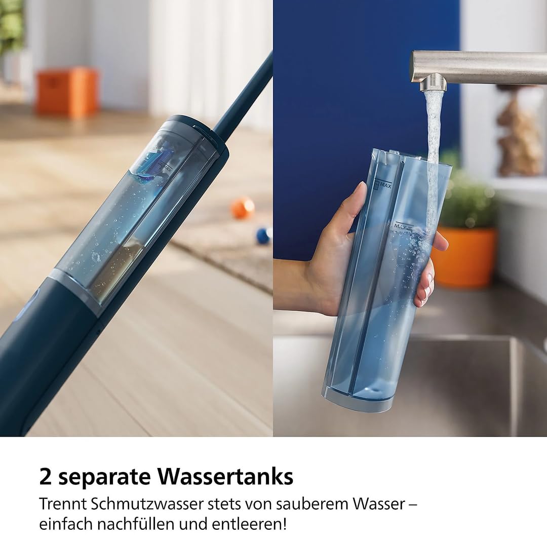 Philips OneUp 3000 Series elektrischer Wischmopp - 2X sauberere Böden², 2X schnelleres Wischen, kabellos mit 360° Drehgelenk, waschbare Wiederverwendbare Pads, langanhaltender Akku (XV3101/01 | inkl. 1 Pad, kabellos, 360° Drehgelenk, 2x schnelleres Wische