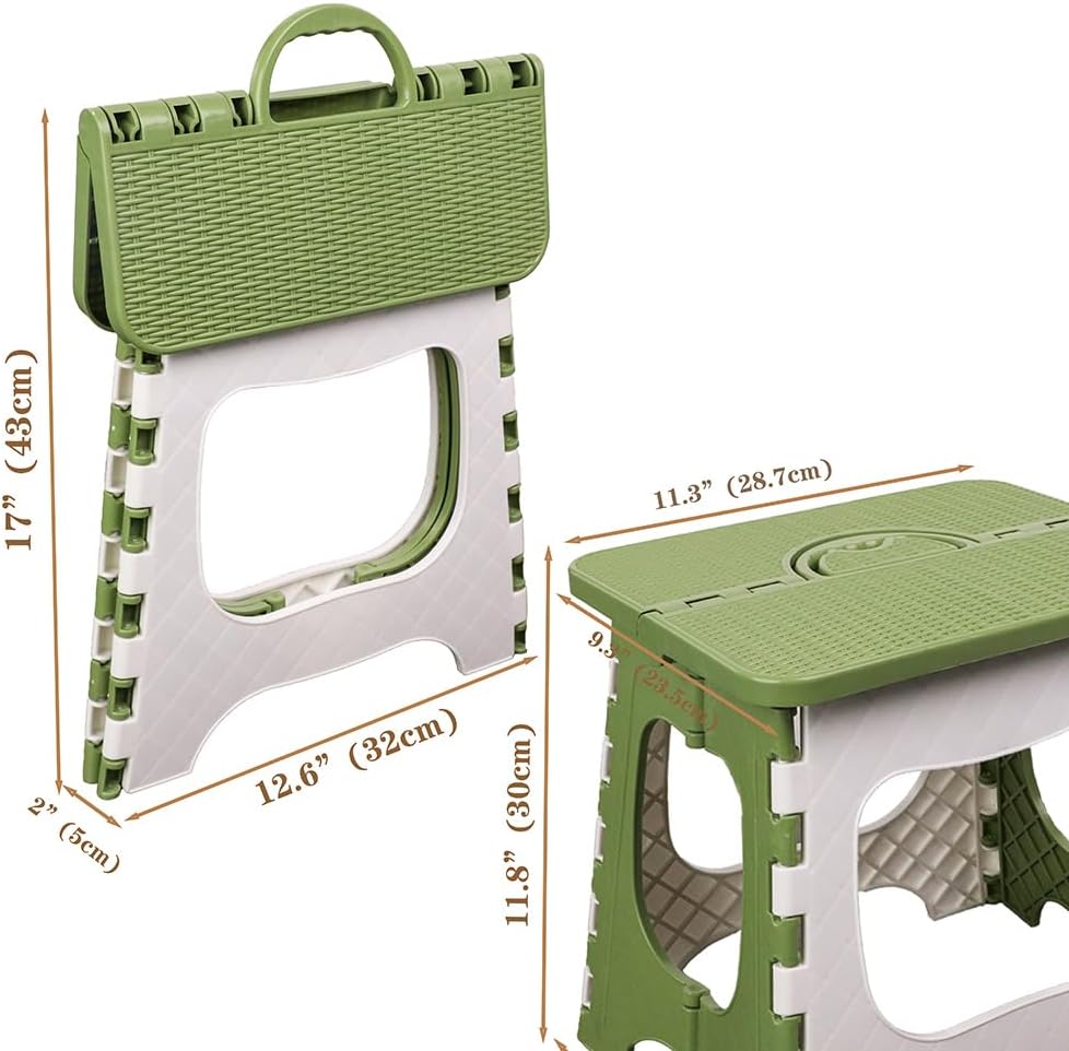 2-Pack Plastic Folding Stool, Portable and Hanging. Non Slip Folding Stools,12inches,30cm(Green)