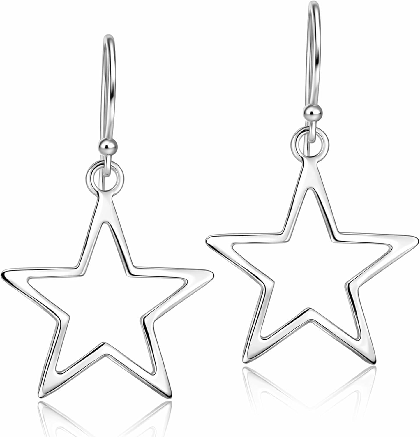 AeraVida Symmetric Shining Star Sterling Silver Celestial Dangle Earrings | Minimalist Everyday Wear | Handmade 0.87x1.38 Inch Star Earrings for Women