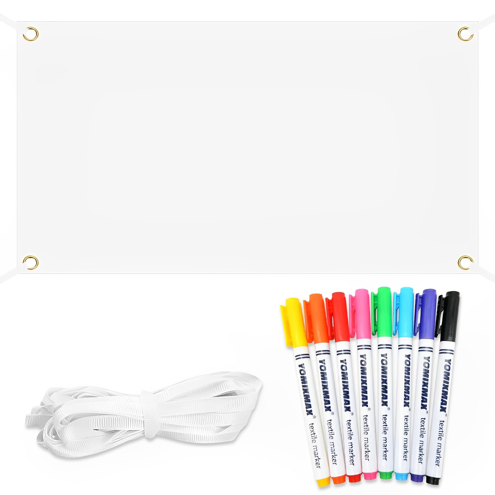 ElevaPulse Banner Selbst Gestalten Set, Banner 150cm*100cm Mit 6m Hängendem Seil Und 8 Textilstifte, Banner Personalisiert, Für DIY Painting, Weihnachten, Halloween, Ostern, Geburtstag Deko Usw