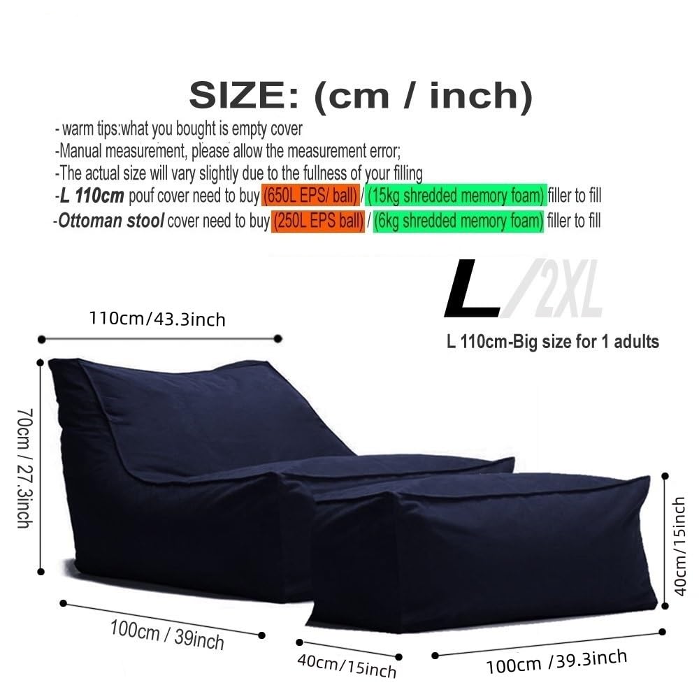 SXBCyan Exterior Impermeable Oxford Chaise Lounge Puf Cubierta Sin Relleno Jardín Playa Campamento Beanbag Sofá Cama Puff Salón Otomano(Beige)