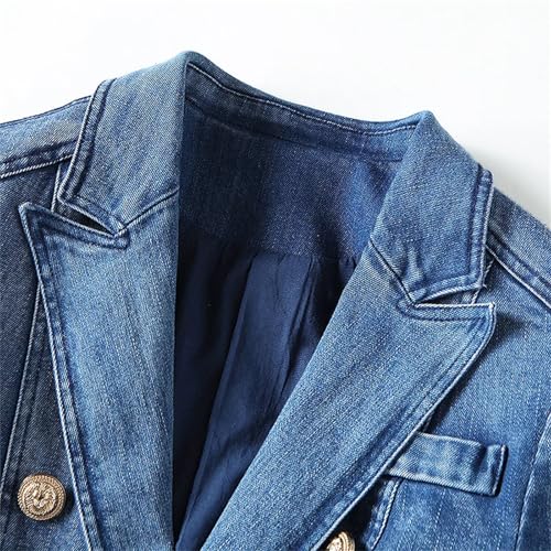 Women's Metal Button Double Breasted Slim Denim Blazer Jacket Casual Fashion High Street Suit Coat4